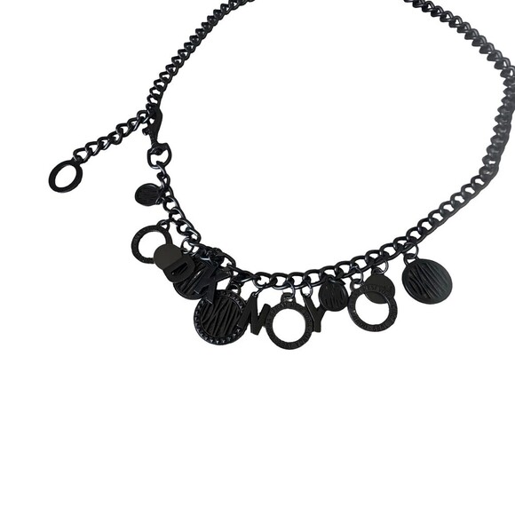 DKNY vintage Subway Token Logo Black Metal Chain Charm Belt 42\